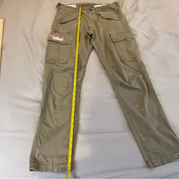 Ralph Lauren Denim & Supply Military Cargo Pants Paint Splatter Mens 30x30 Green